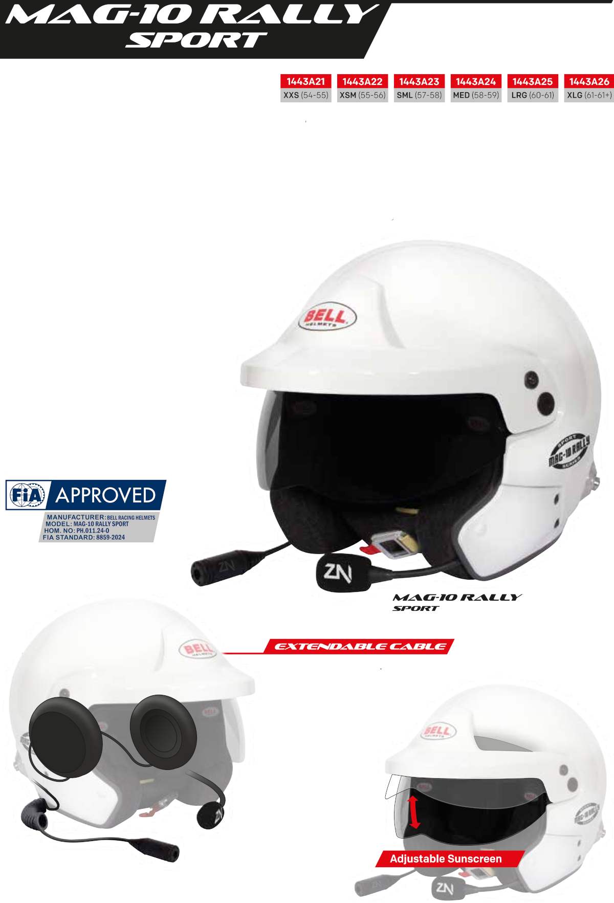 Bell MAG-10 Rally Sport, hvit halvhjelm.