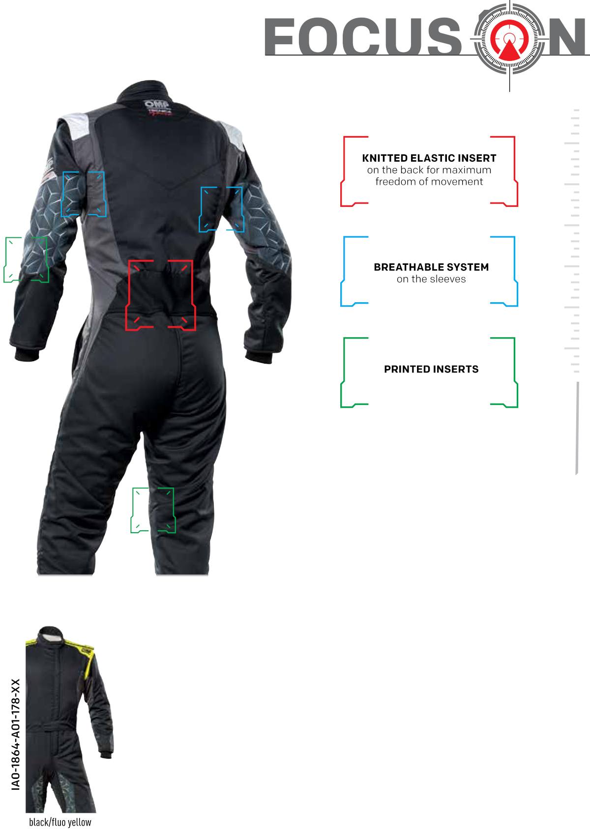 OMP Tecnica hybrid kjøredress i svart og fluo gul.