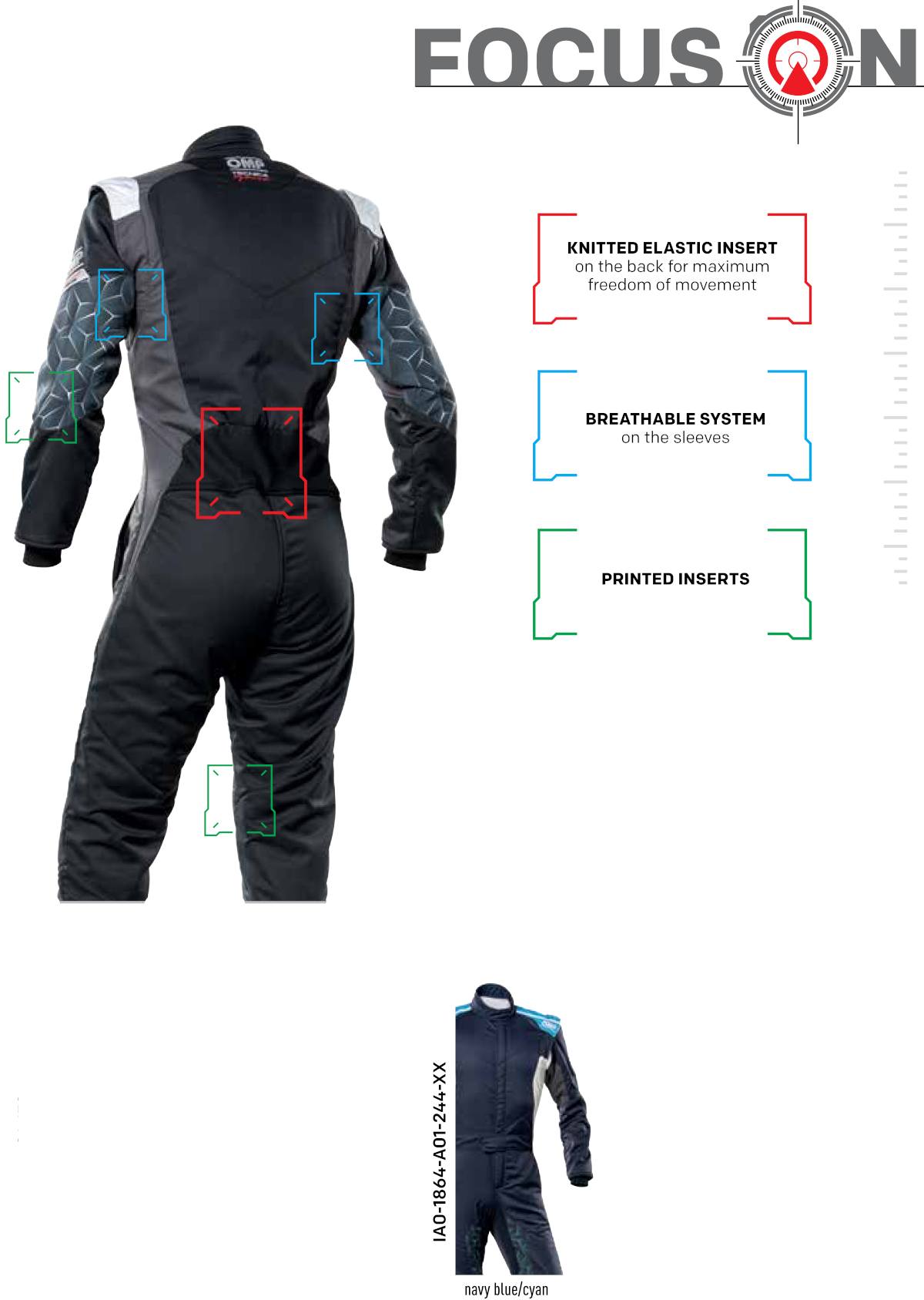 OMP Tecnica hybrid kjøredress i marineblå og cyan