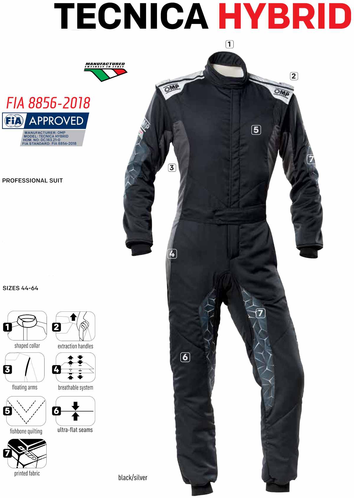 OMP Tecnica hybrid profesjonell kjøredress detaljer