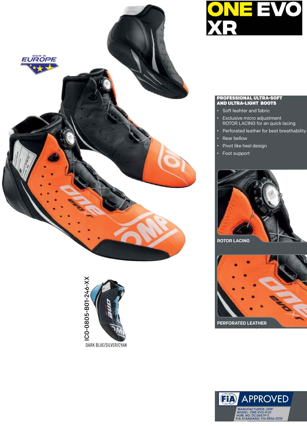 OMP One Evo X R kjøresko i marineblå, sølv, cyan.